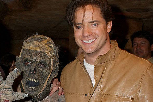 Brendan Fraser with his portrait taken while at a premier for the mummy