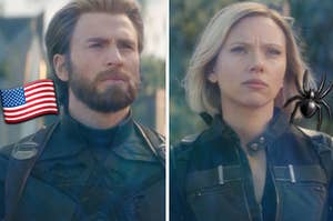 A close up of Steve Rogers as he stands next to Natasha Romanoff in Wakanda