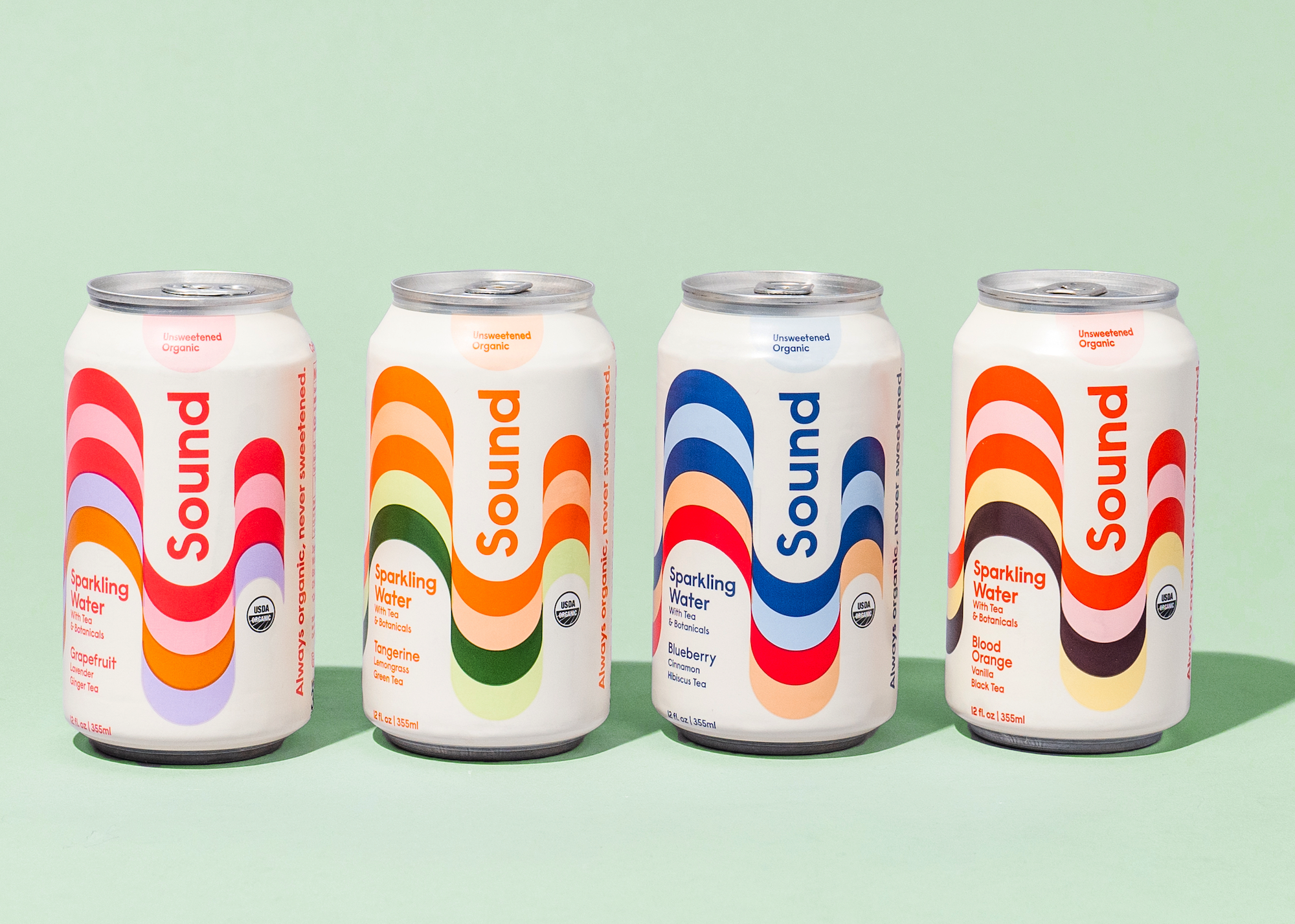 four sound sparkling water cans