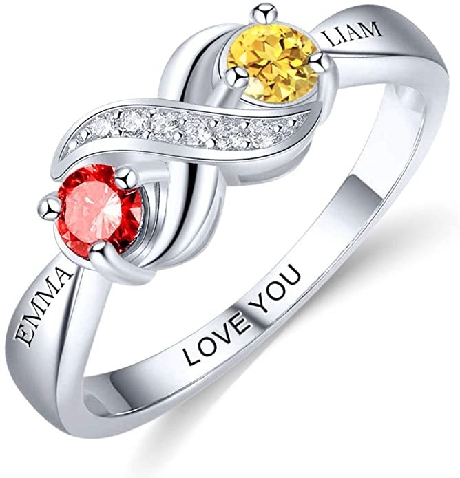 Ring with red and yellow birthstones
