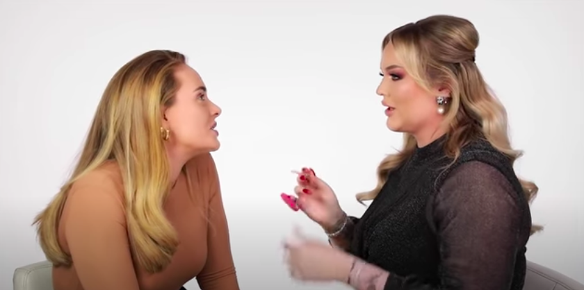 Adele telling Nikkie Tutorials about her brows