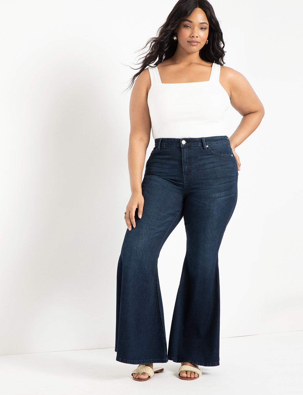 ALLABREVE Women's Plus Size Ripped Flare Jeans Elastic High Waist Bell Bottom Denim Pants 