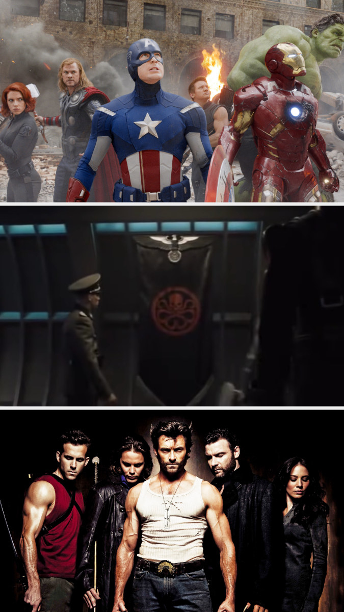 The Avengers, a HYDRA flag, and the X-Men