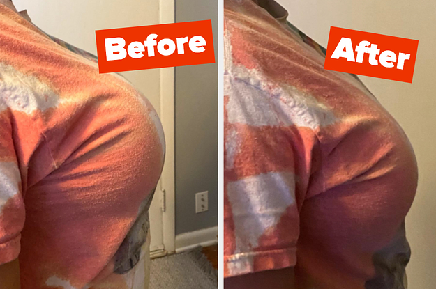 Reviewer before and after wearing bra