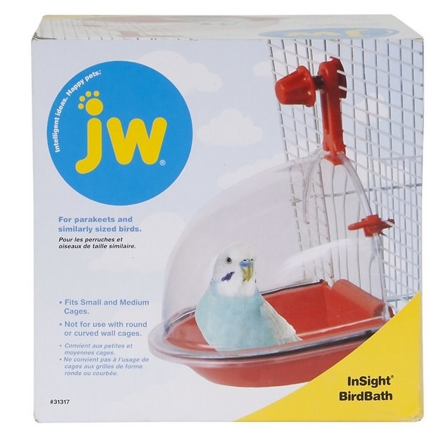 the product packaging with a blue bird in the red and clear bath