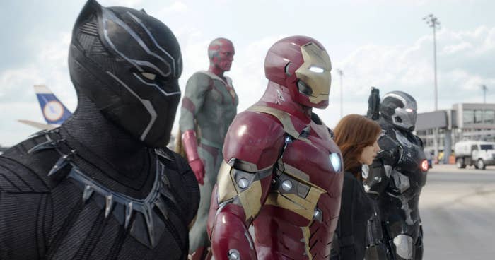 War Machine, Iron Man, Black Panther, Black Widow, and Vision from &quot;Captain America: Civil War&quot;