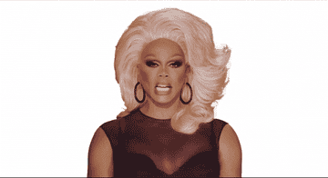 gif of rupaul saying something and then a drag queen looking confused