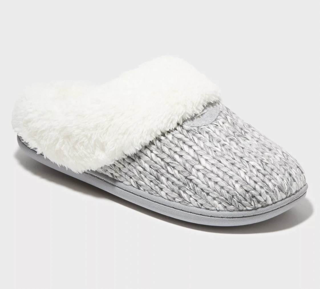 the gray and white slipper