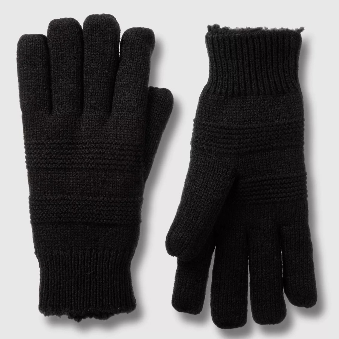 Pair of black touch screen knit gloves