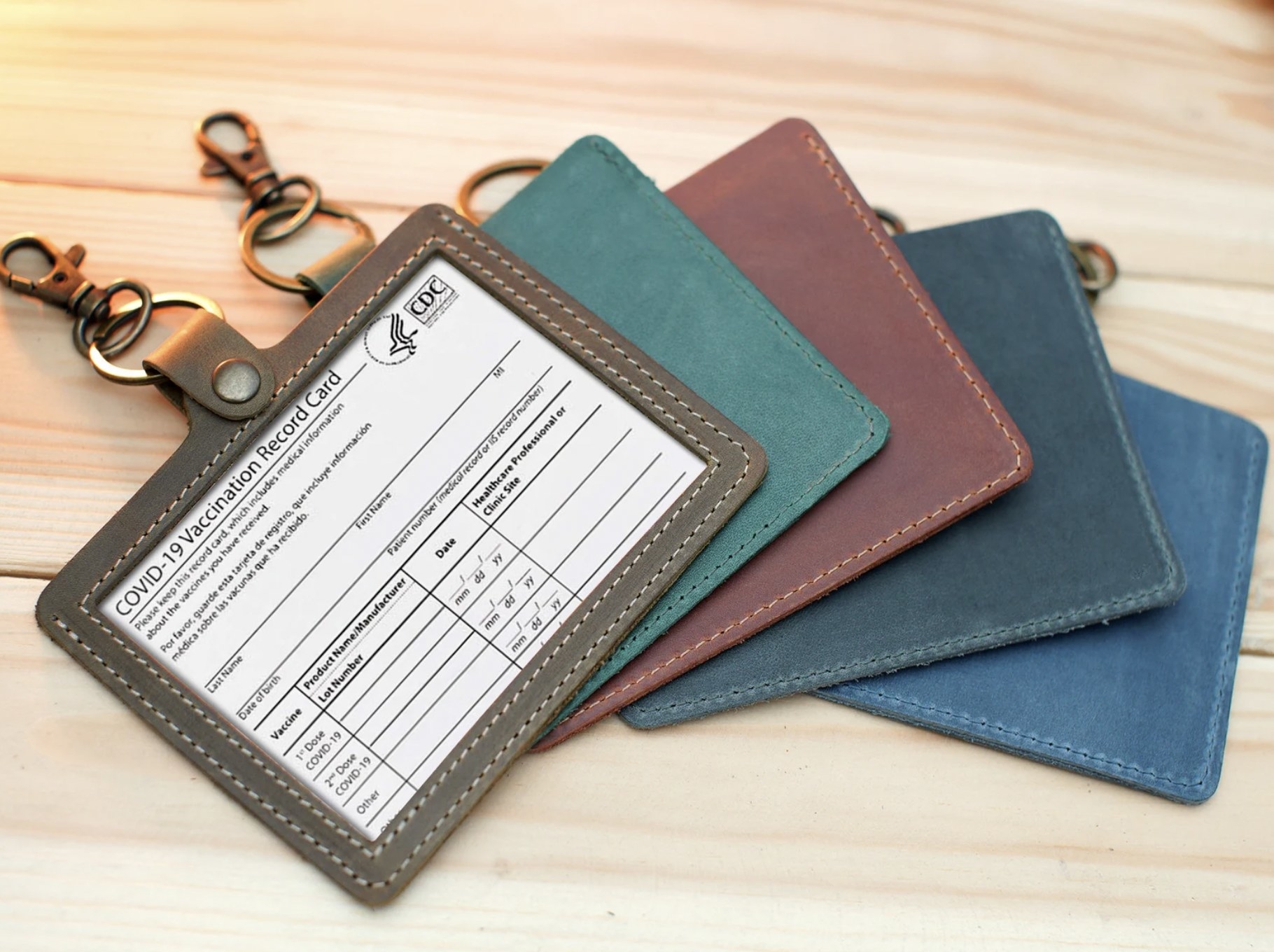 The leather vaccine card holders in multiple colors