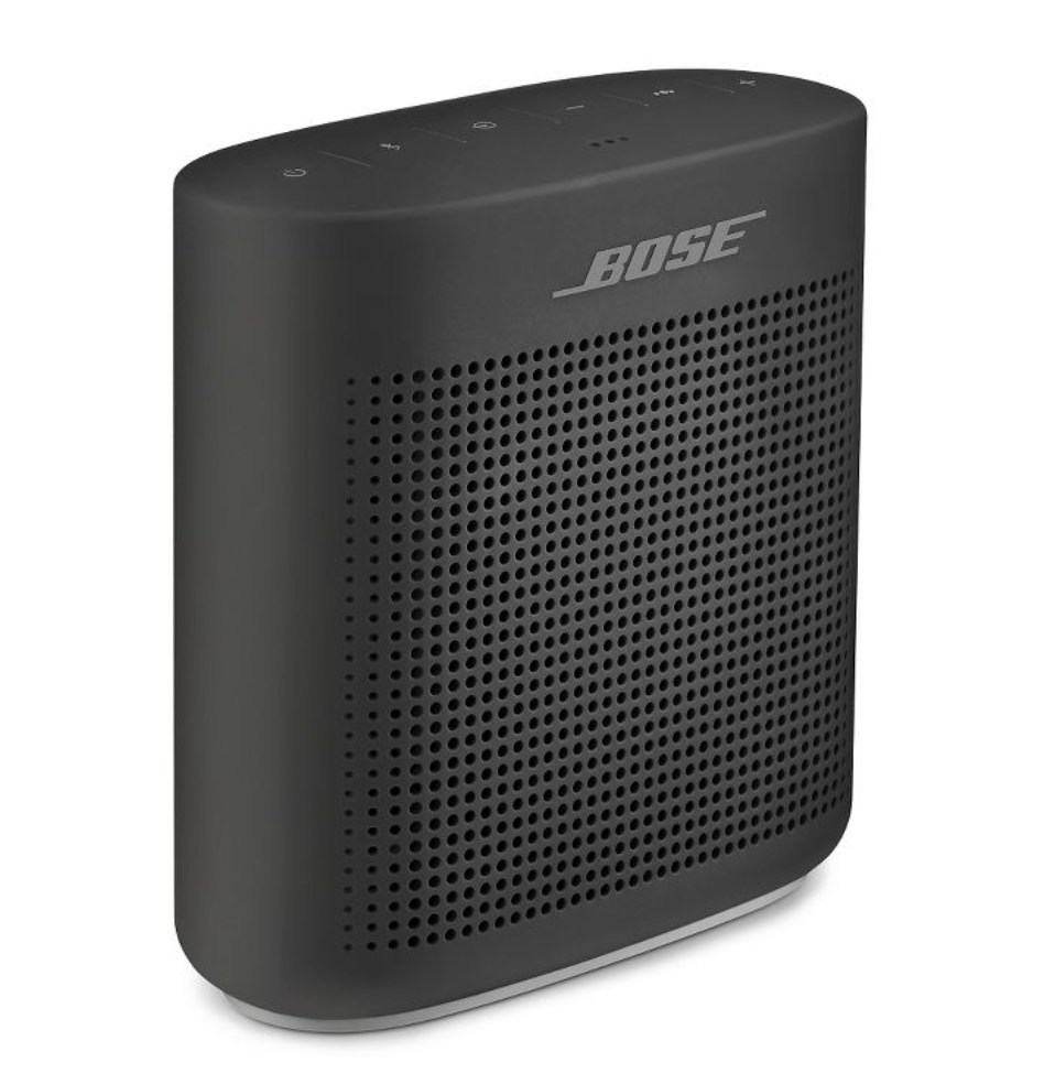 A black Bose Bluetooth speaker