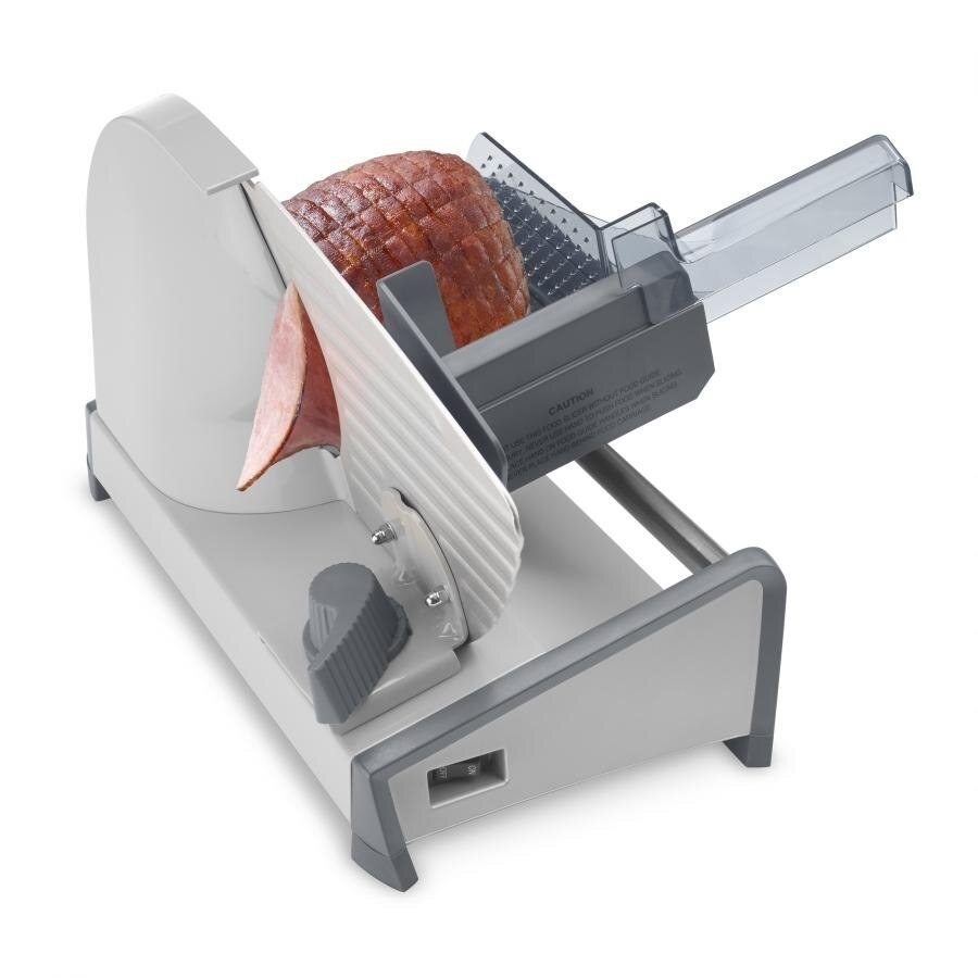 An image of a pro food slicer that can be used to slice meat, cheese, vegetables, and breads