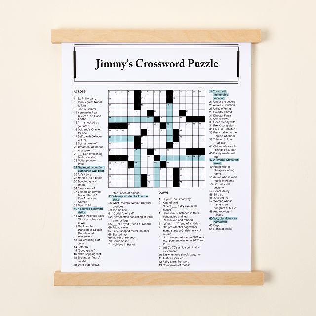 crossword scroll print, &quot;Jimmy&#x27;s crossword puzzle&quot;