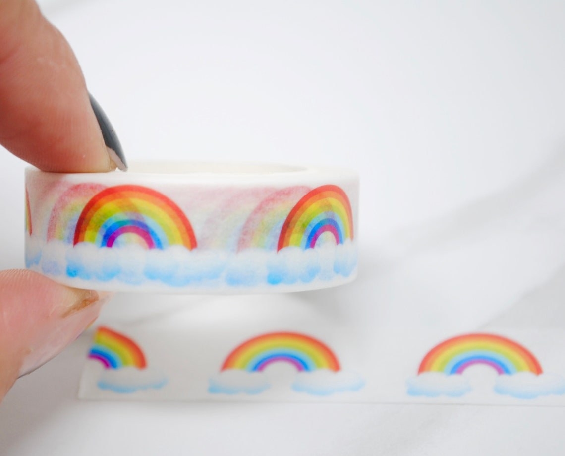 white roll of tape with rainbows on it