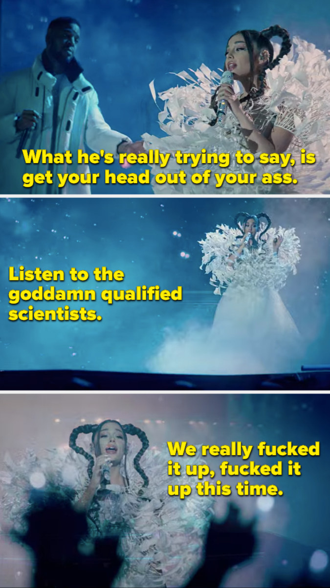 Ari&#x27;s character sings &quot;Listen to the goddamn qualified scientists. We really fucked it up, fucked it up this time&quot;