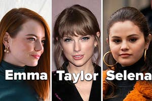 Emma Stone, Taylor Swift, and Selena Gomez are each labeled in a thumb