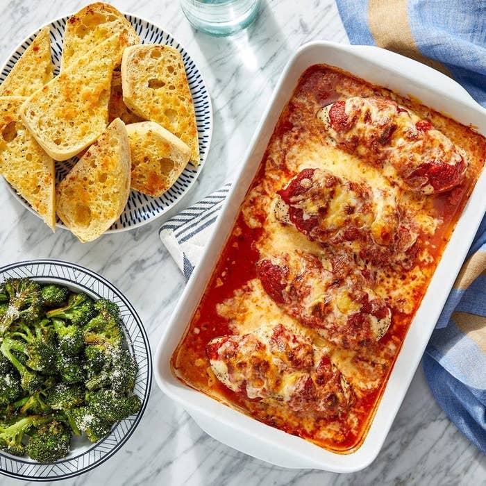 Oven-baked cheesy chicken dish.