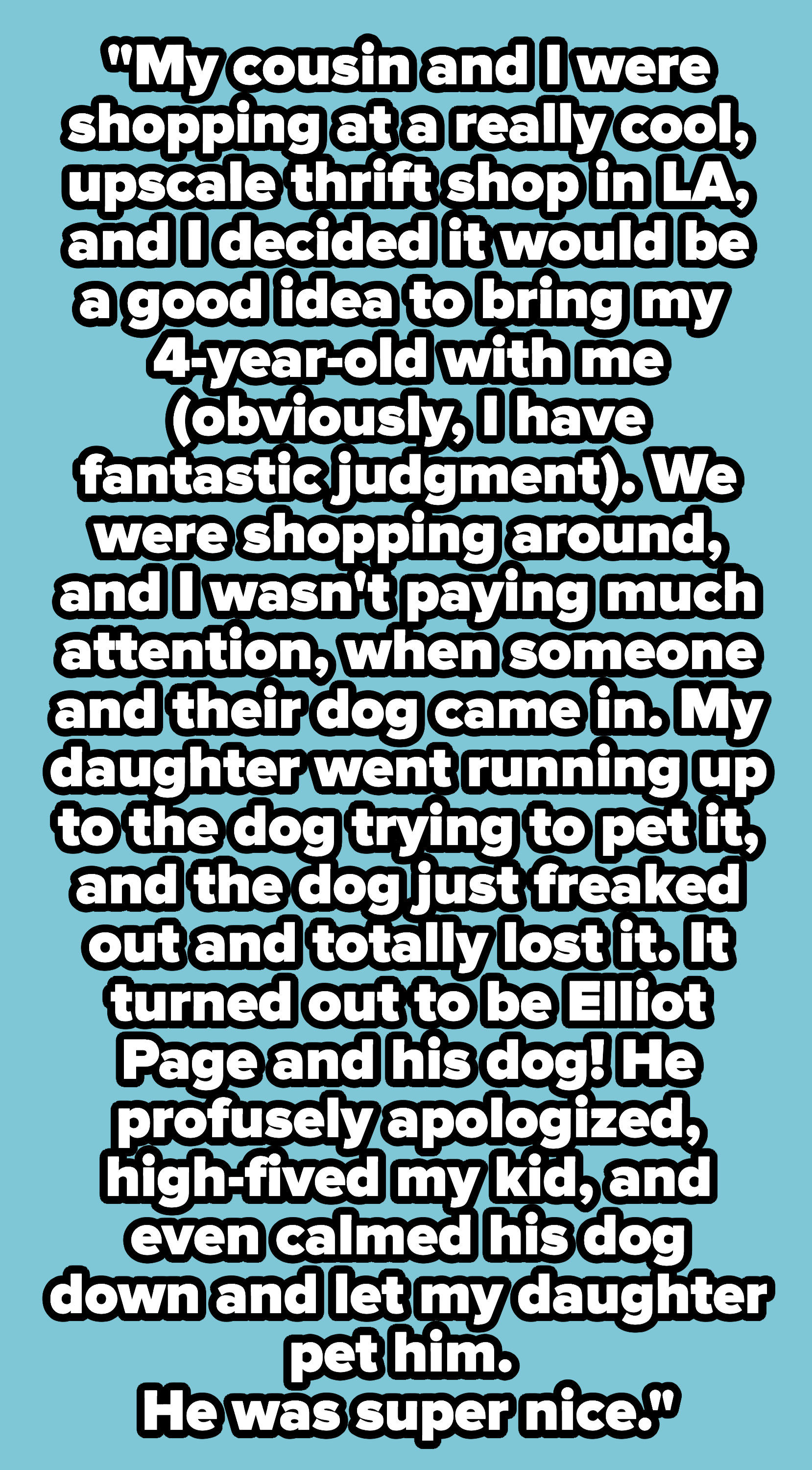 Page apologizing to his fan about his dog freaking out, and high-fiving the fan and letting them pet his dog