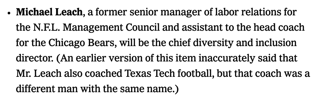 An earlier version of this item inaccurately said that Michael Leach also coached Texas Tech football, but that coach was a different man with the same name)