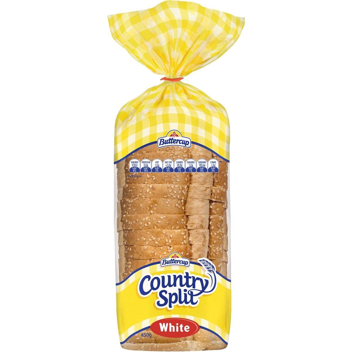 A loaf of Buttercup Country Split white bread