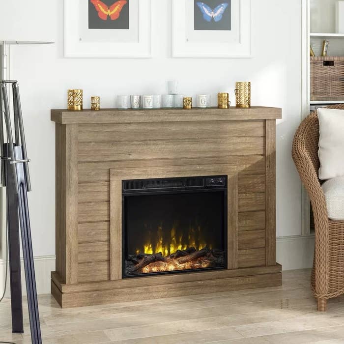 A c electric fireplace with mantel