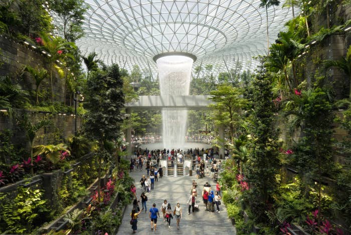 The Singapore Changi Jewel waterfall and indoor garden