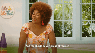 Tabitha Brown saying &quot;And you should be very proud of yourself&quot; to the audience of a TV show.