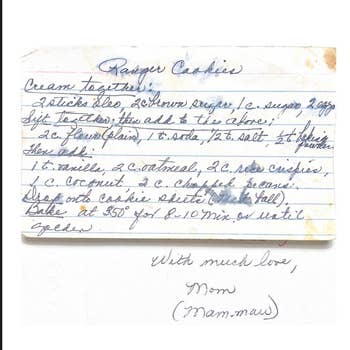 Same reviewer's photo of the handwritten recipe card that was used as the design for the cutting board