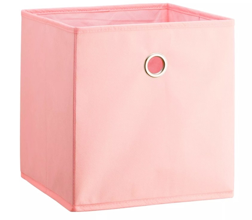 An image of a fabric cube storage bin that can be used to store items