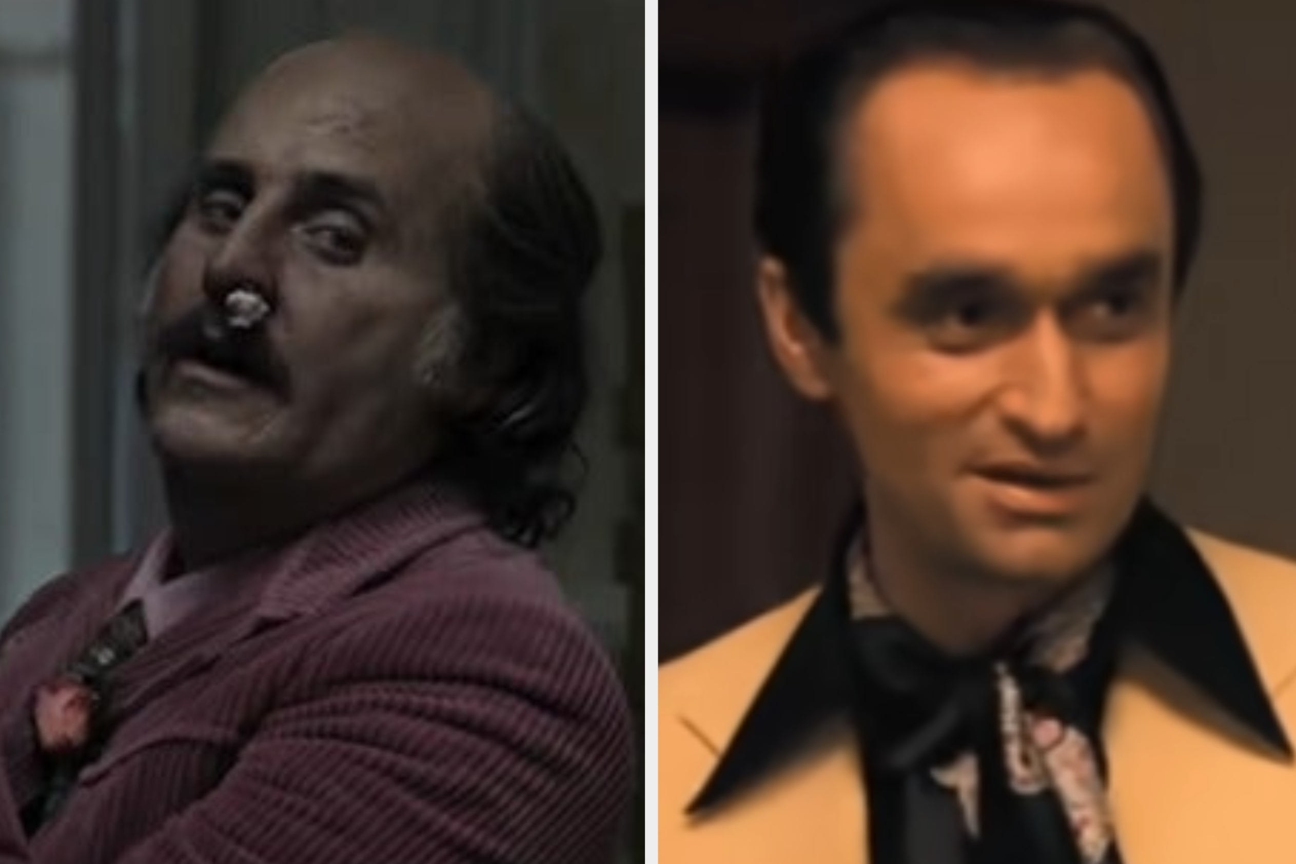 Paolo Gucci with a tissue in his nose holding a cigarette in &quot;House of Gucci&quot;/Fredo in &quot;The Godfather&quot;