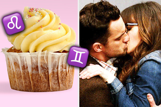 a vanilla cupcake on the left and nick and jess from new girl on the right