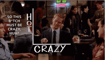 barney draws an imaginary x on an imaginary chart where the lef-hand side says &quot;hot&quot; and the bottom says &quot;crazy&quot;