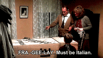Scene for &quot;A Christmas Story&quot; reading box saying &quot;fra-gee-lay. Must be Italian&quot;