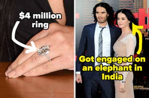 Kim Kardashian's $4million ring and Katy Perry and Russel brand labeled "got engaged on an elephant in India"