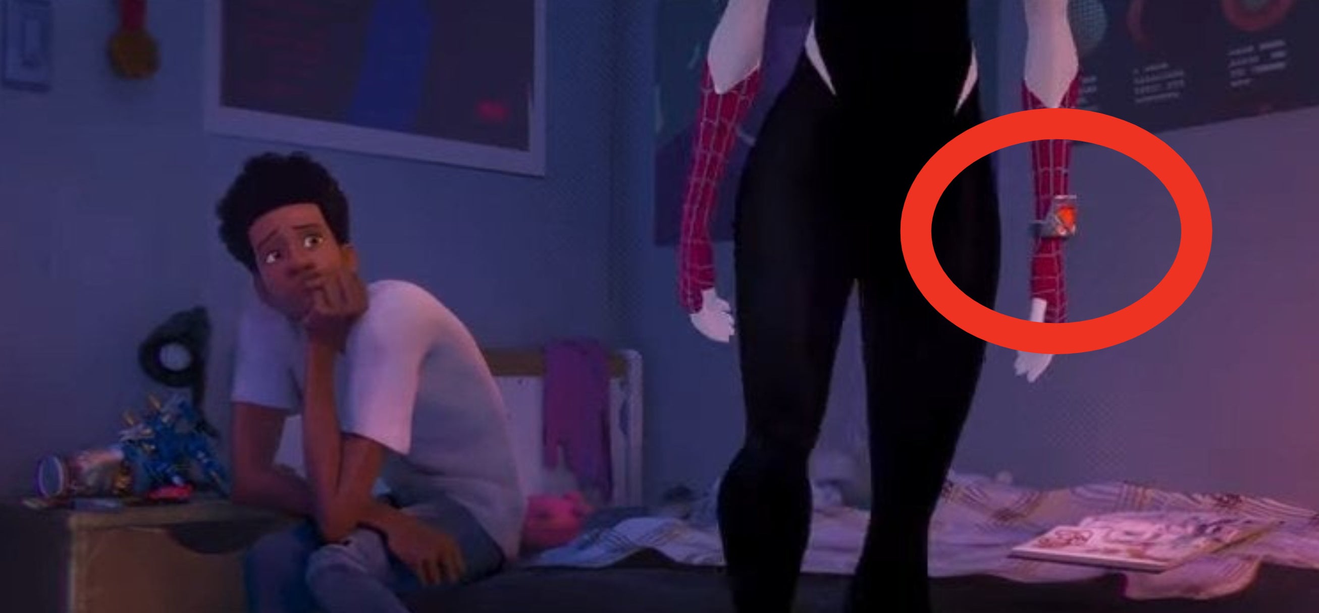 Miles sitting on his bed while Gwen stands up in &quot;Spider-Man: Across the Spider-Verse (Part One)&quot;