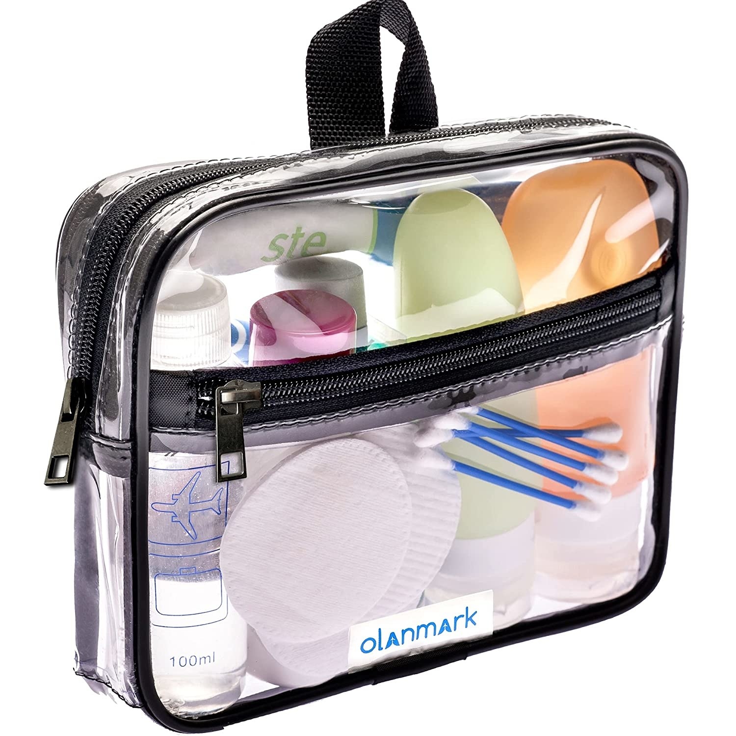 The toiletry bag with various items inside