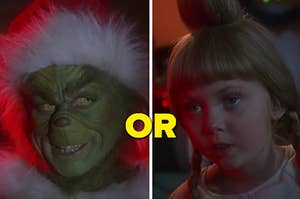 The Grinch is on the left with "or" written in the center and Cindy Lou on the right