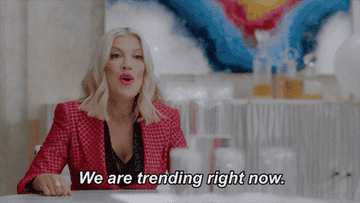gif of tori spelling in the 90210 reboot saying &quot;we are trending right now&quot;