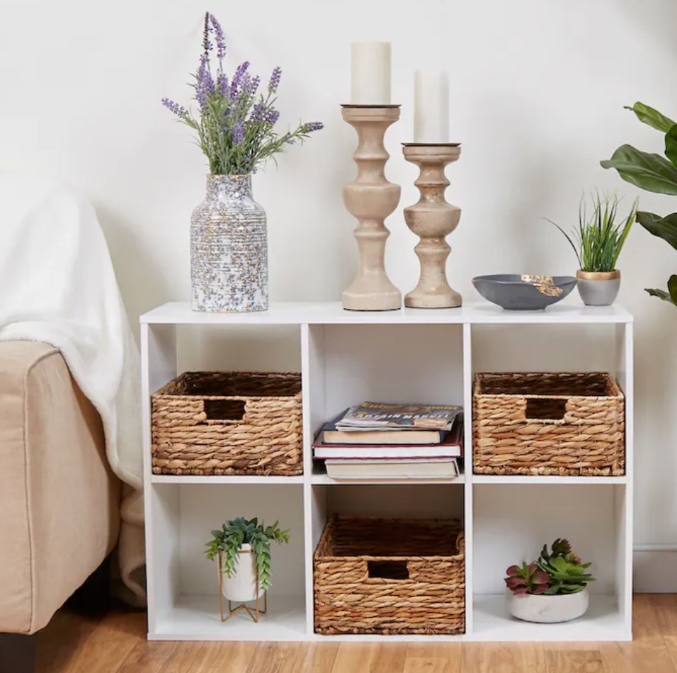 A white storage cubby bookcase