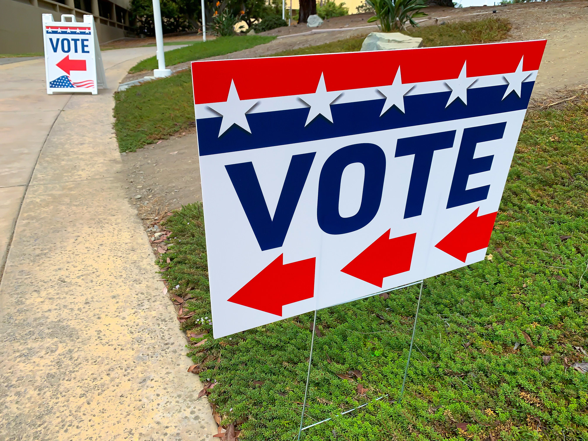 Voter signs on a lawn