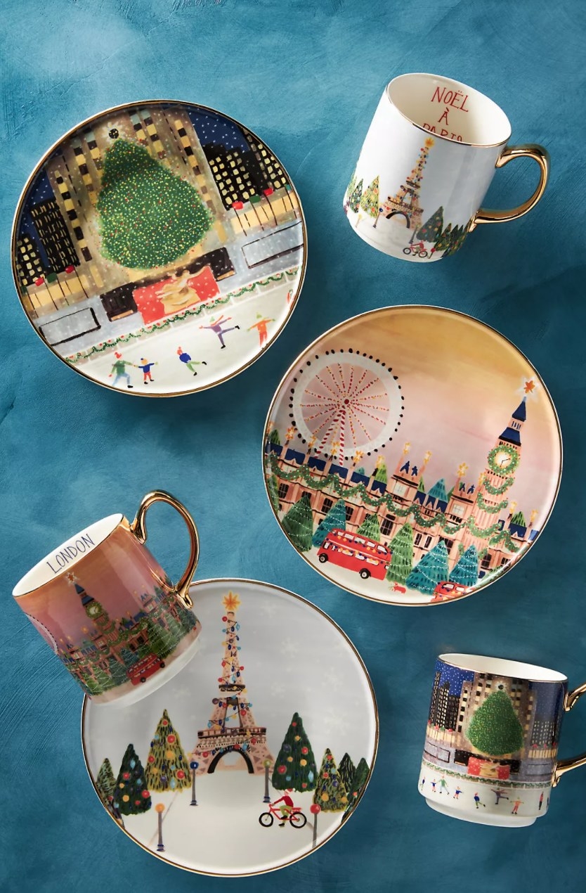 The holiday plates and mugs