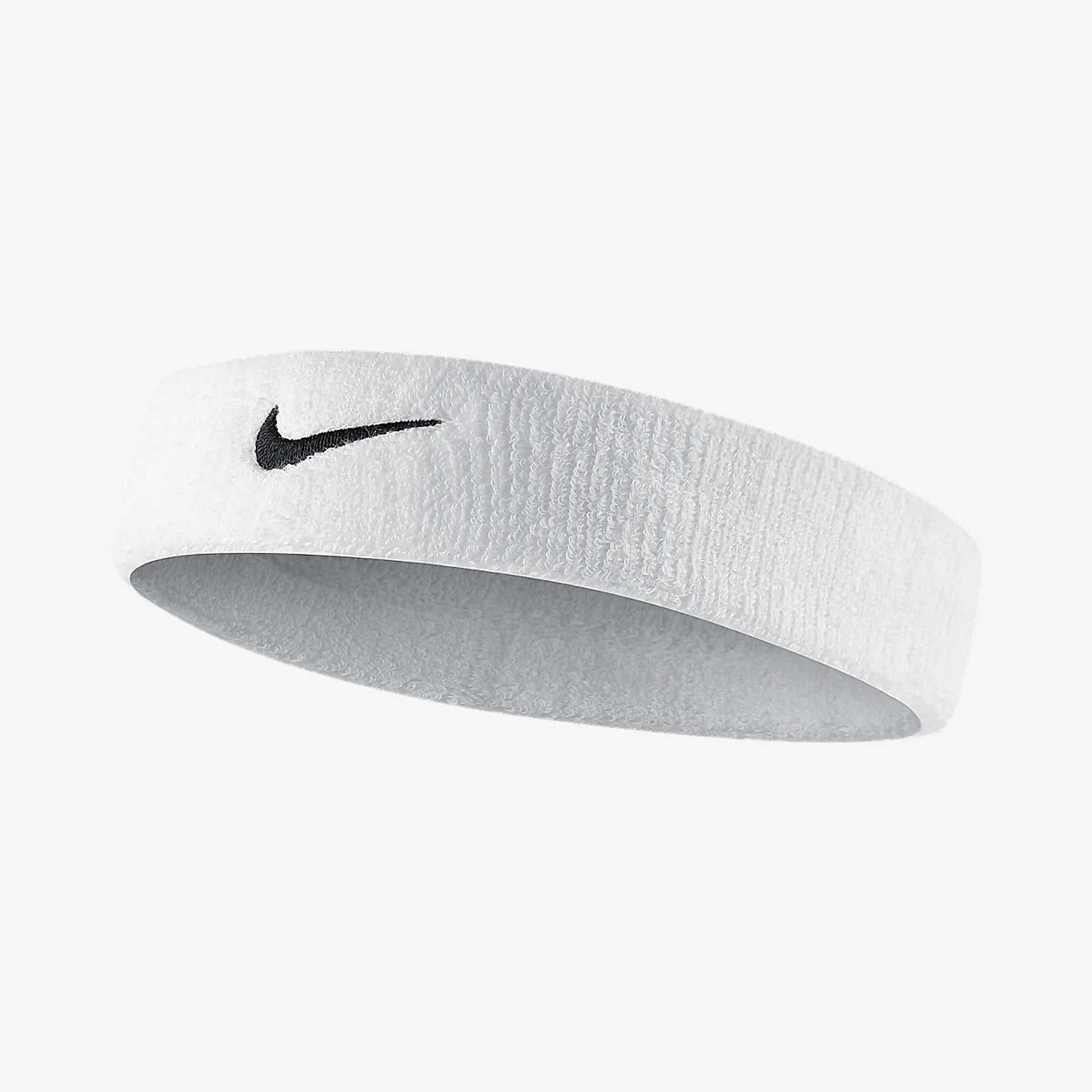 A white headband with Nike swoosh