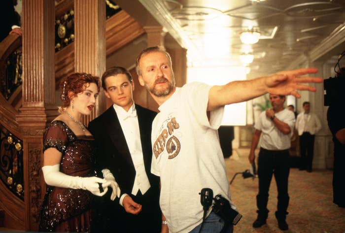 James Cameron directing Kate Winslet and Leonardo DiCaprio on Titanic