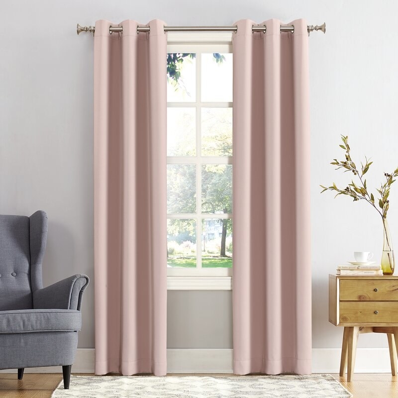 The curtains in blush pink
