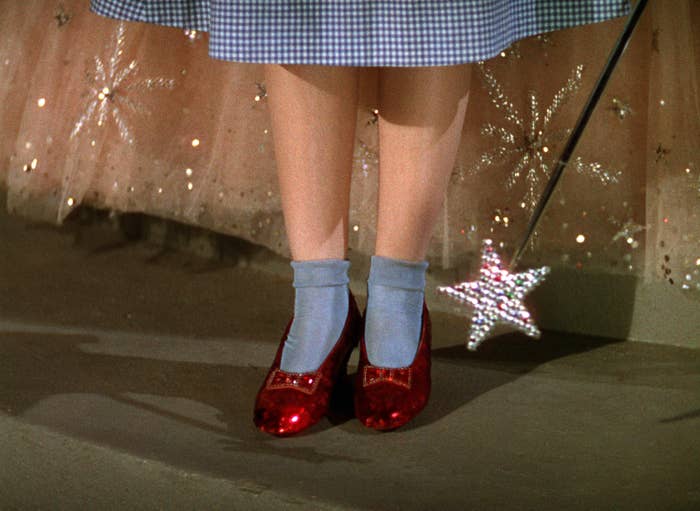 Close up of Dorothy's ruby red slipper
