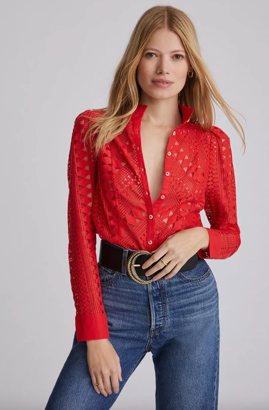 The red lace button-down shirt
