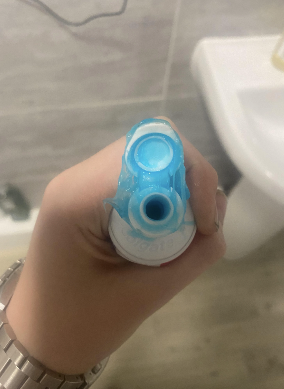 Toothpaste tube with tooth past all over opening