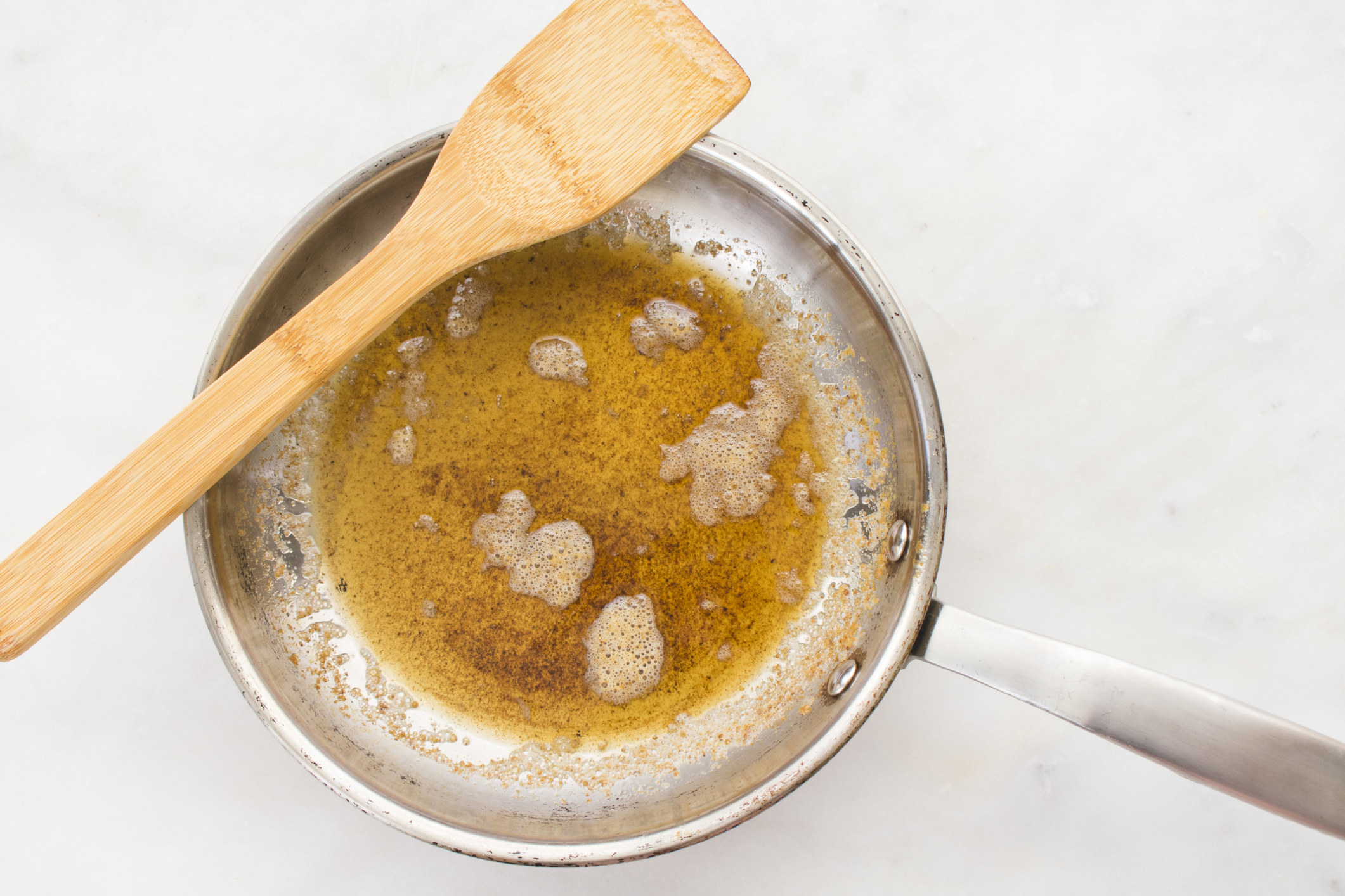 A skillet of browned butter.