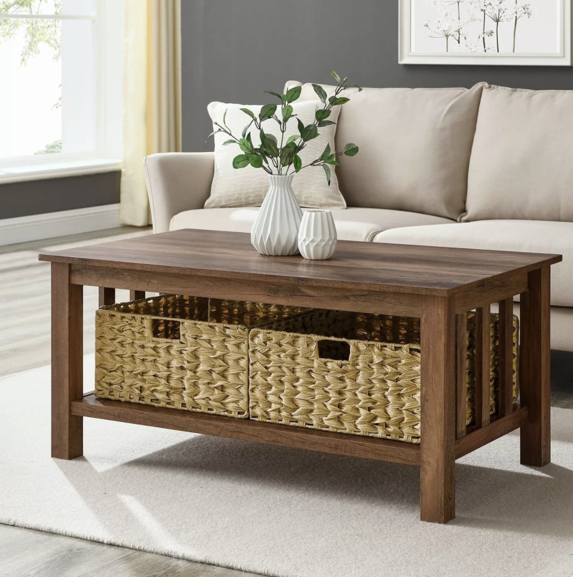 wooden coffee table with storage
