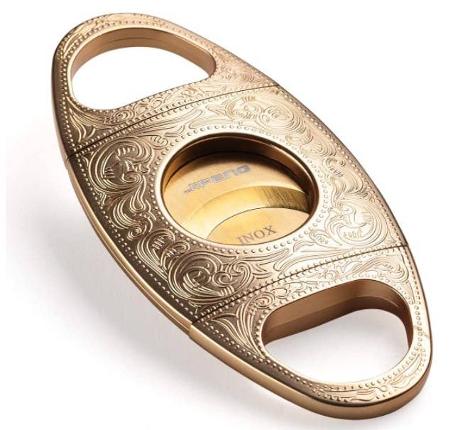 Cortador de puros de acero inoxidable tallado en oro